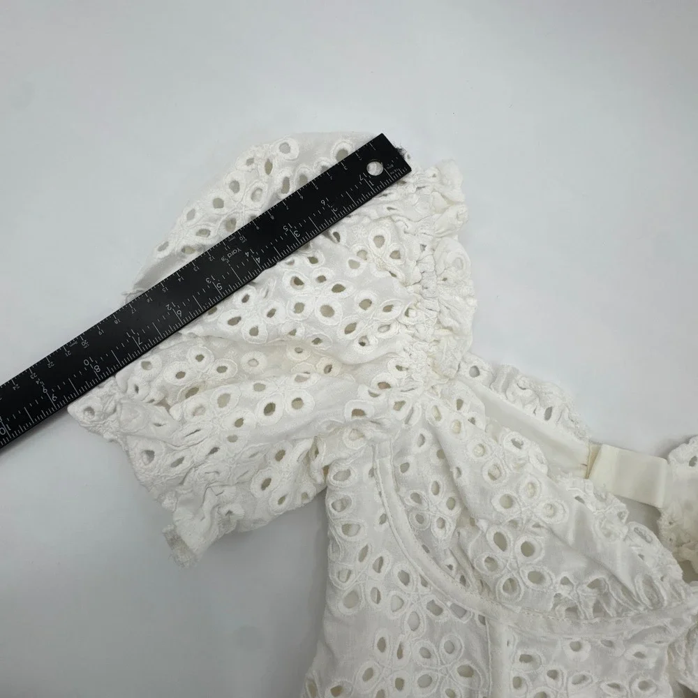 For Love‎ & Lemons Becca Eyelet Crop Top Womens Small White Bustier Puff Sleeve